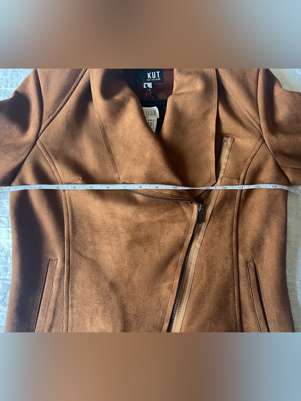 Kut from the Kloth Carina Faux Suede Drape Moto Jacket in Shade Whiskey - Picture 5 of 10